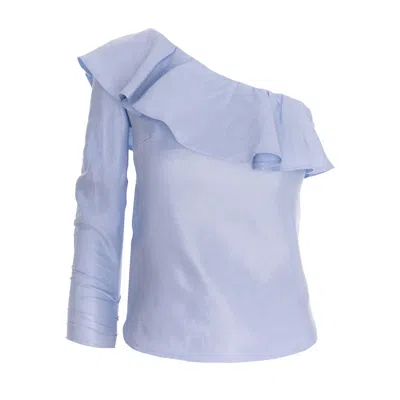 Avenue No.29 Women's One-shoulder Linen Blouse With Ruffle - Blue