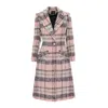 Avenue No.29 Women's Pink / Purple Long Fuzzy Check Wool Coat In Pink/purple