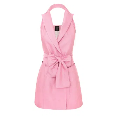 Avenue No.29 Women's Pink / Purple Metallized Linen Backless Lapel Dress With Bow - Pink & Purple In Pink/purple