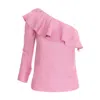 Avenue No.29 Women's Pink / Purple One-shoulder Linen Blouse With Ruffle - Pink In Pink/purple
