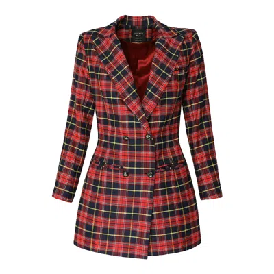 Avenue No.29 Women's Red Double Breasted Checked Wool Blazer