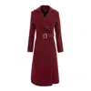 Avenue No.29 Women's Red Double Breasted Midi Length Wool Coat With Belt - Burgundy In Red