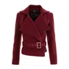 Avenue No.29 Women's Red Wool Double Breasted Wide Lapel Jacket With Belt - Burgundy In Red