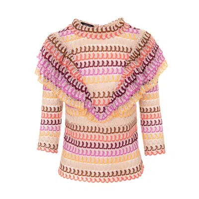 Avenue No.29 Women's Sheer Stripe Lace Ruffle Blouse - Multicolour