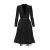Avenue No.29 Women's Silk V Neck Lapel Dress With Gathered Midi Skirt – Black In Black