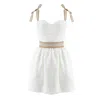 Avenue No.29 Women's White Linen Gathered Mini Dress With Raffia Straps In White