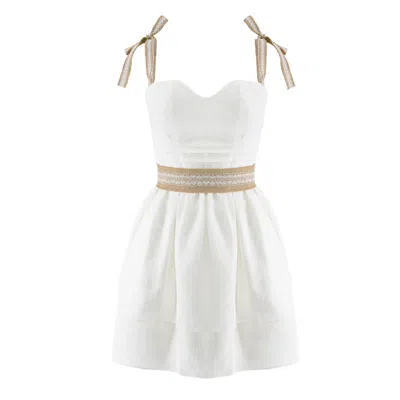 Avenue No.29 Women's White Linen Gathered Mini Dress With Raffia Straps