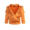 AVENUE NO.29 WOMEN'S YELLOW / ORANGE SATIN LAPEL WRAP BLOUSE WITH BOW - ORANGE