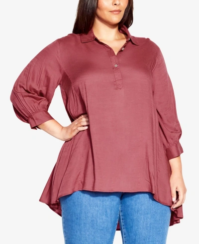 Avenue Plus Size Athena Collared Neck Blouse Top In Rose