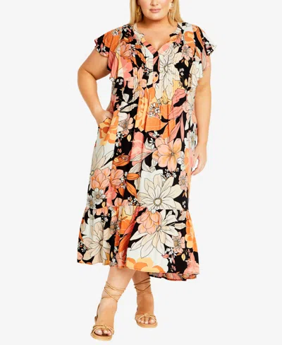 Avenue Plus Size Bellini Print Maxi Dress In Bellini Bloom