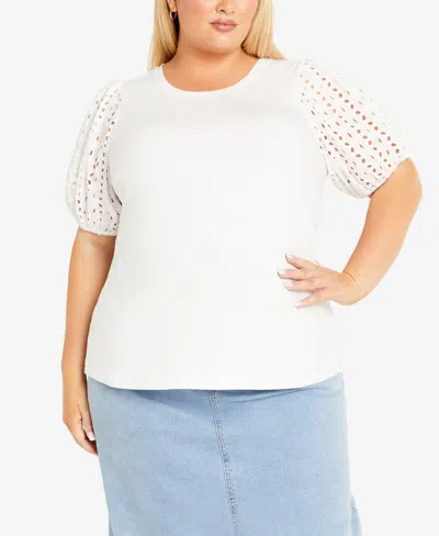Avenue Plus Size Billy Short Sleeve Top In White