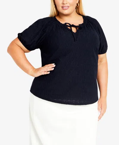 Avenue Plus Size Brittany V-neck Top In Navy