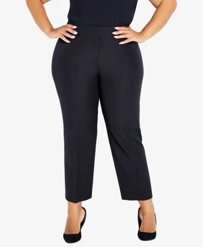 Avenue Plus Size Cool Hand Wide Leg Trouser Classic Petite Length Pant In Classic Navy