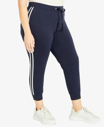 Avenue Plus Size Double Stripe Cropped Pant In Navy