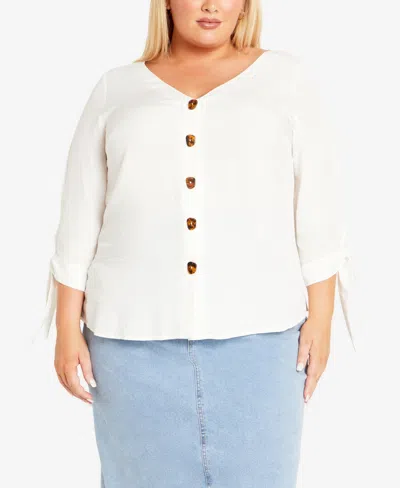 Avenue Plus Size Eliza V-neck Shirt Top In Ivory