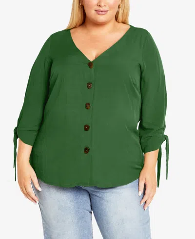 Avenue Plus Size Eliza V-neck Shirt Top In Olive