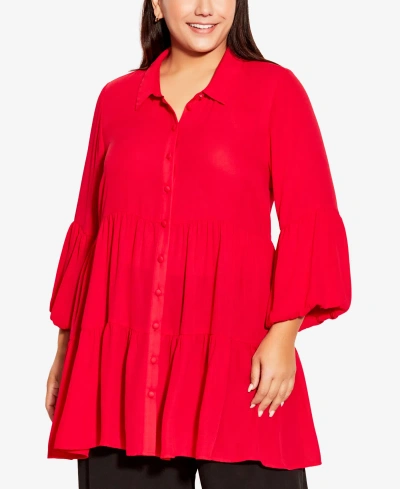 Avenue Plus Size Enchant Tunic Top In Crimson
