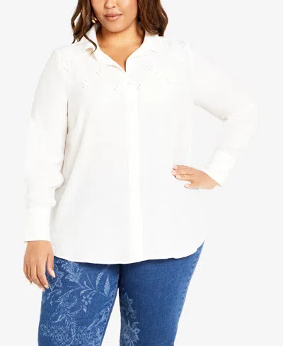 Avenue Plus Size Forget Me Not Collared Shirt Top In Cream