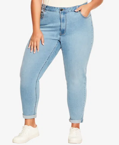 Avenue Plus Size Girlfriend Stretch Regular Length Jean In Light Wash