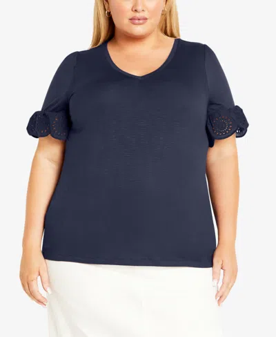 Avenue Plus Size Giselle V-neck Top In Navy