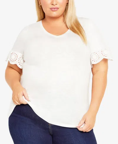 Avenue Plus Size Giselle V-neck Top In White