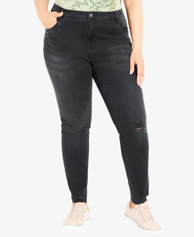 Avenue Plus Size High Rise Ripped Skinny Jean In Black