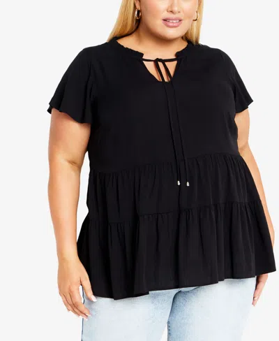 Avenue Plus Size Lani Short Sleeve Top In Black