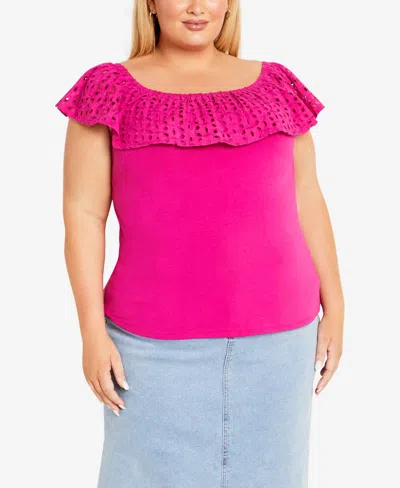 Avenue Plus Size Lexi Mixed Media Off Shoulder Top In Pink