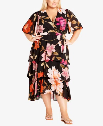 Avenue Plus Size Nicola Print Midi Dress In Viva Glam