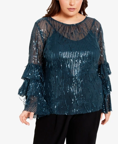 Avenue Plus Size Nouveau Nights Round Neck Top In Teal