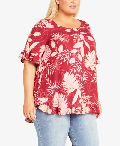 Avenue Plus Size Sandy Shores Round Neck Top In Pink