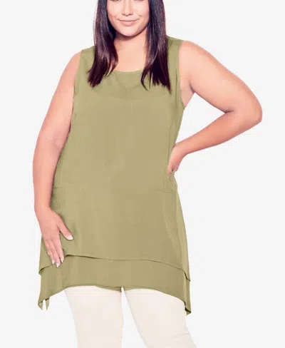 Avenue Plus Size Selena Layered Tunic Top In Light Olive