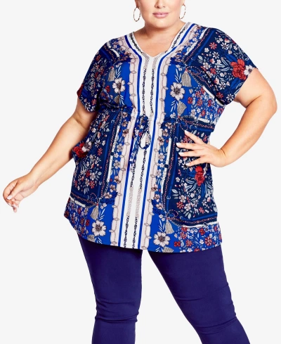 Avenue Plus Size Selina Scarf Tunic Top In Navy
