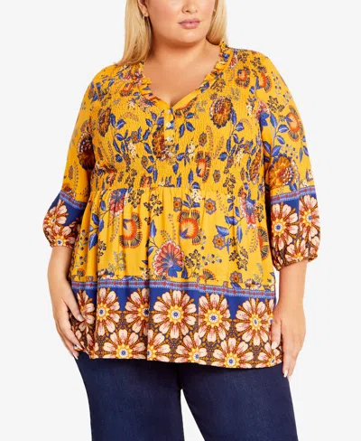 Avenue Plus Size Sienna V-neck Top In Gold Bittersweet