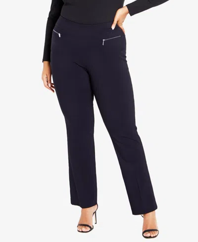 Avenue Plus Size Super Stretch Zip Tall Length Pant In Classic Navy