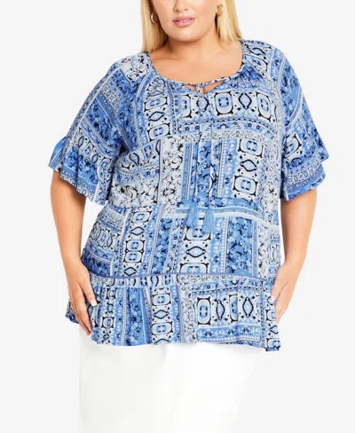 Avenue Plus Size Tess Short Sleeve Top In Coastal Patch