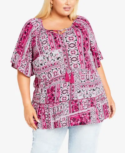 Avenue Plus Size Tess Short Sleeve Top In Patch Perfect