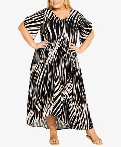 Avenue Plus Size Val Print Maxi Dress In Black Hot Shot