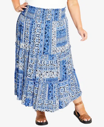 Avenue Plus Size Zoey Maxi Skirt In Coastal Patch
