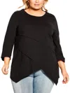 Avenue Plus Womens Asymmetric 3/4 Sleeve Blouse In Black