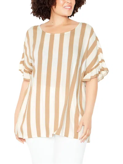 Avenue Plus Womens Chambray Striped Blouse In White