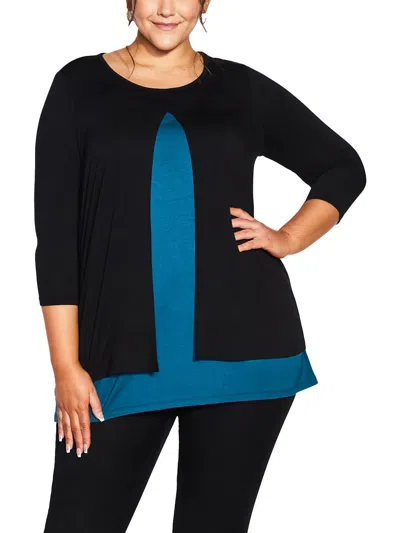 AVENUE PLUS WOMENS FAUX-OVERLAY LONG TUNIC TOP