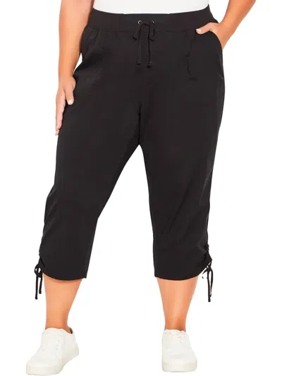 Avenue Plus Size Cotton Cinch Capri Pants In Black