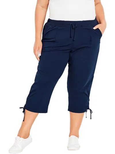 Avenue Plus Womens High Rise Drawstring Capri Pants In Blue
