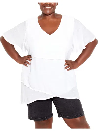 Avenue Plus Womens Layered V-neck Tunic Top In White