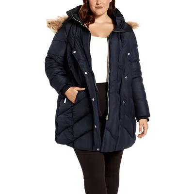 Avenue Plus Womens Lined Quilted Puffer Jacket In Black