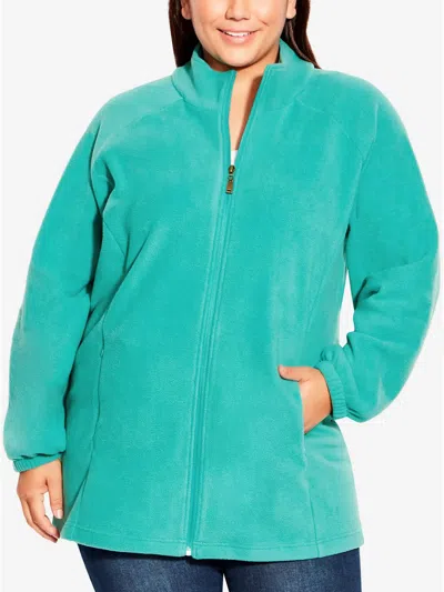 Avenue Plus Womens Long Sleeves Zip Front Fleece Jacket In Multi