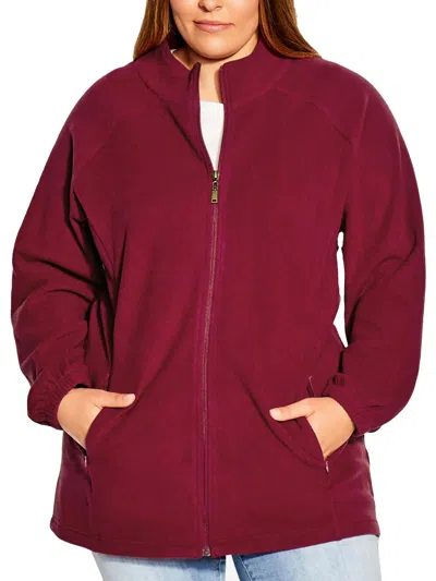 Avenue Plus Womens Long Sleeves Zip Front Fleece Jacket In Red