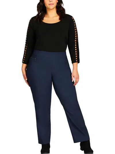 Avenue Plus Womens Mid-rise Comfort Waist Straight Leg Pants In Blue