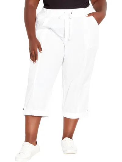 Avenue Plus Size Cotton Roll Up Capri Pants In White
